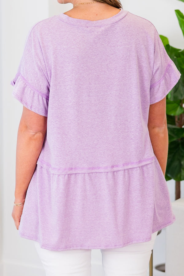 Chic Soul plus size clothing, lilac short sleeves top with a front pocket