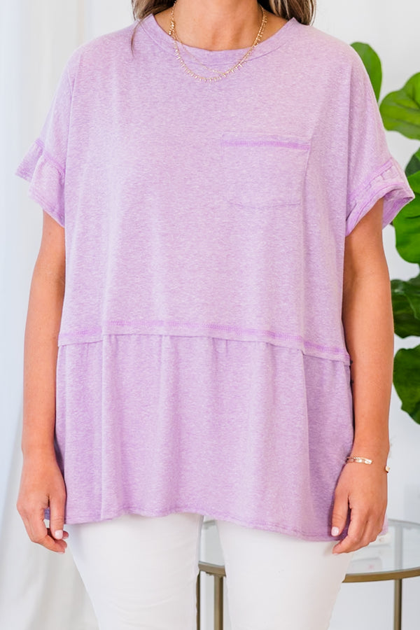 Chic Soul plus size clothing, lilac short sleeves top with a front pocket