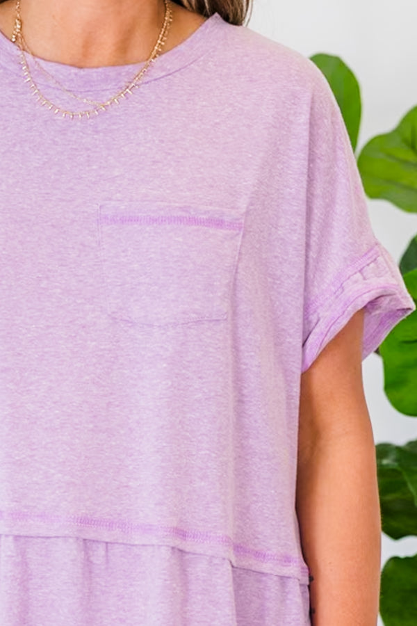 Chic Soul plus size clothing, lilac short sleeves top with a front pocket