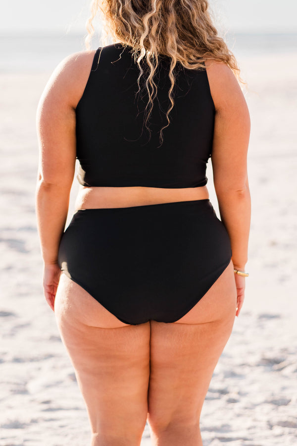 Chic Soul plus size clothing, black halter swim bikini top with twist detail on bottom