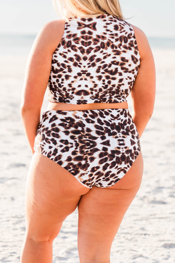 Chic Soul plus size clothing, leopard halter swim bikini top with twist detail on bottom