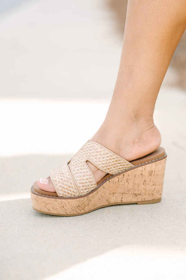 Chic Soul plus size clothing, rattan and wooden block wedge sandals 