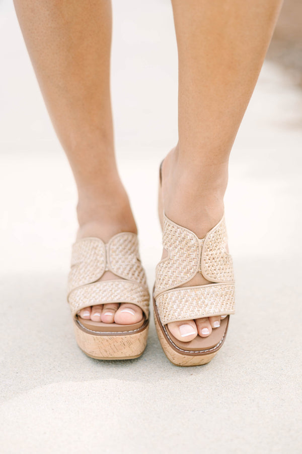 Chic Soul plus size clothing, rattan and wooden block wedge sandals 