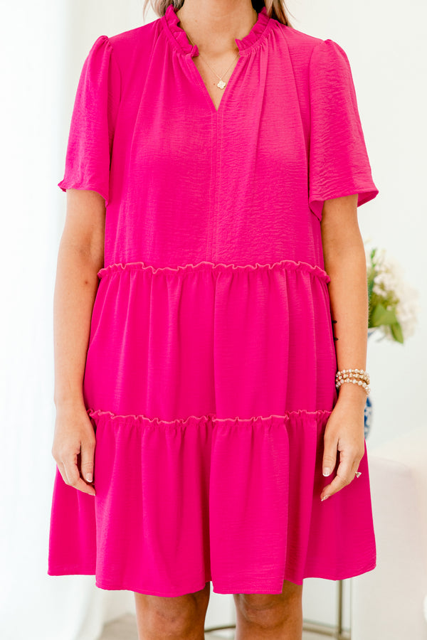 Chic soul plus size clothing, Pink tiered baby doll dress with short sleeves 