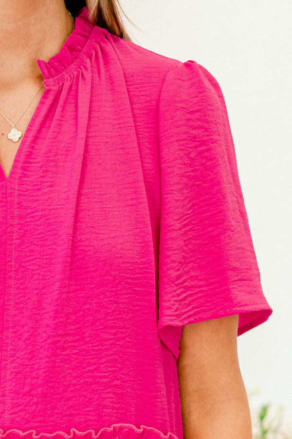 Chic soul plus size clothing, Pink tiered baby doll dress with short sleeves 