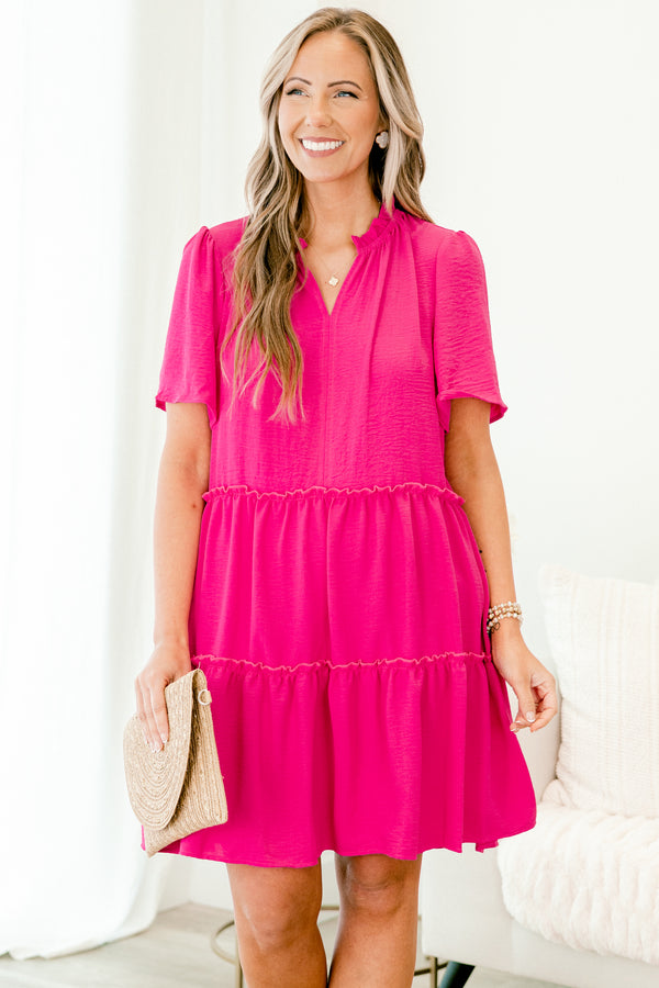 Chic soul plus size clothing, Pink tiered baby doll dress with short sleeves 