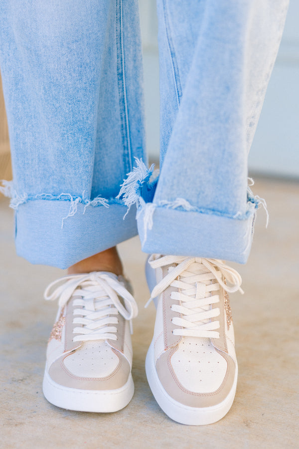 Chic Soul plus size clothing, white and tan sneakers with gold star