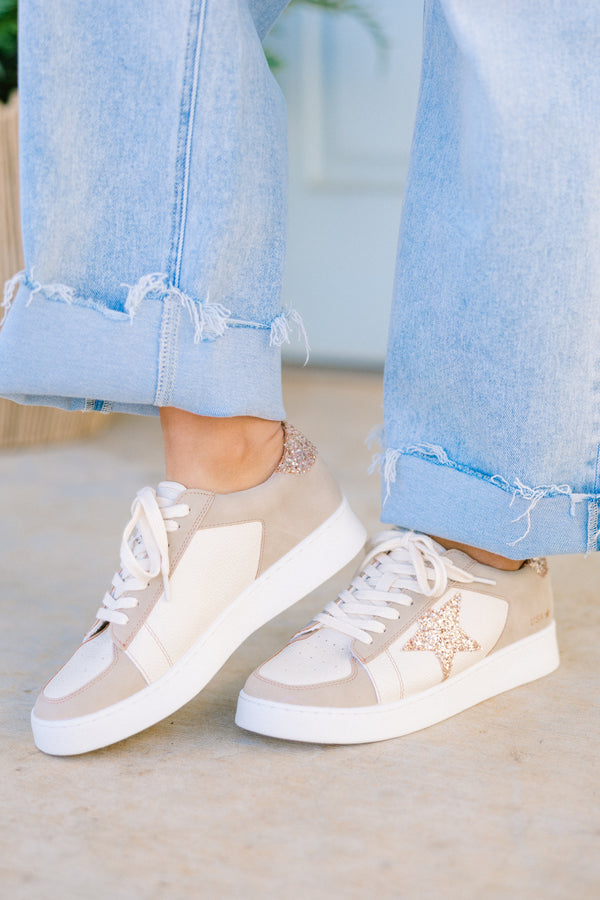 Chic Soul plus size clothing, white and tan sneakers with gold star