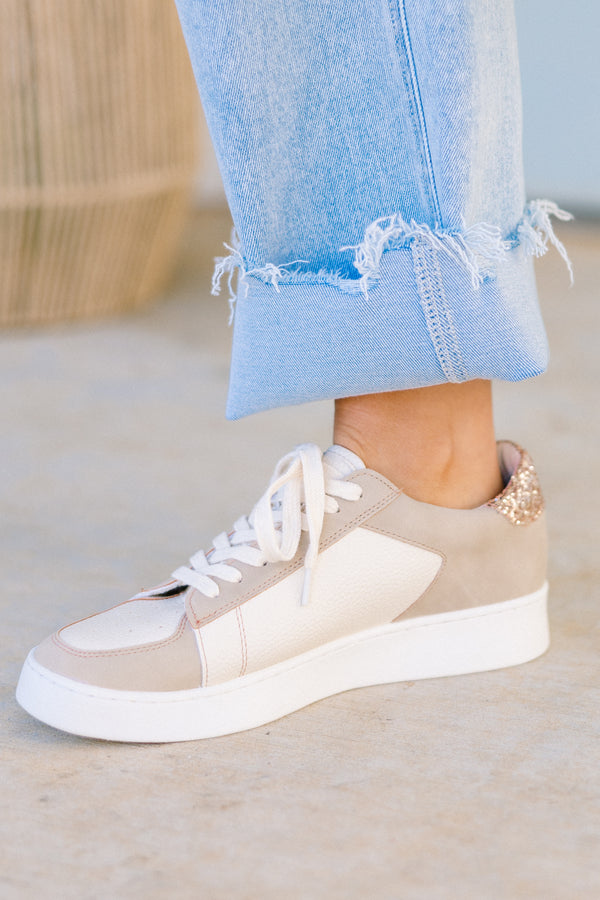 Chic Soul plus size clothing, white and tan sneakers with gold star