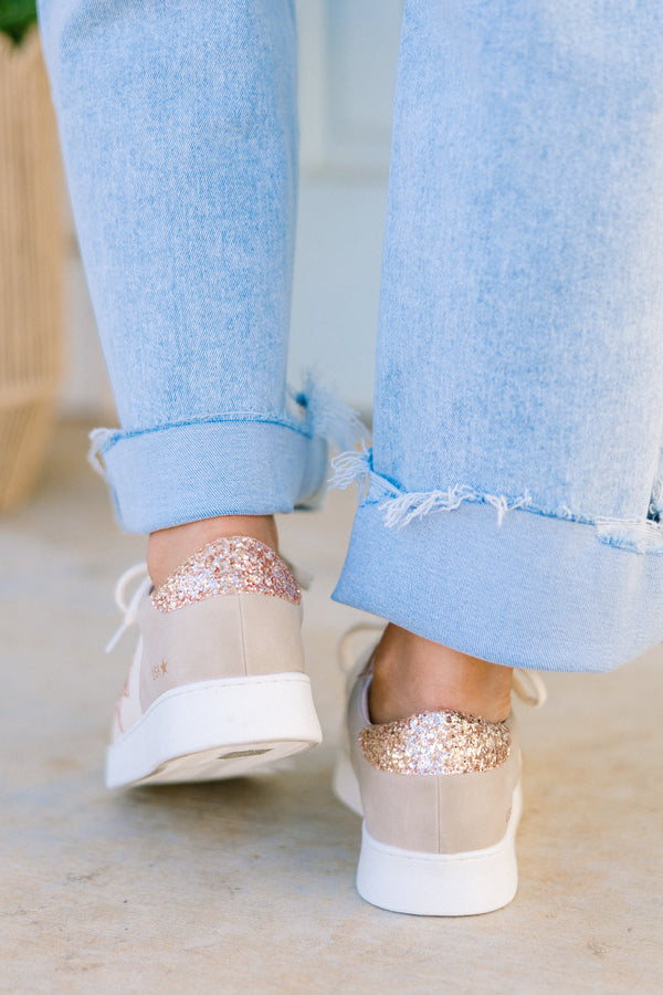 Chic Soul plus size clothing, white and tan sneakers with gold star