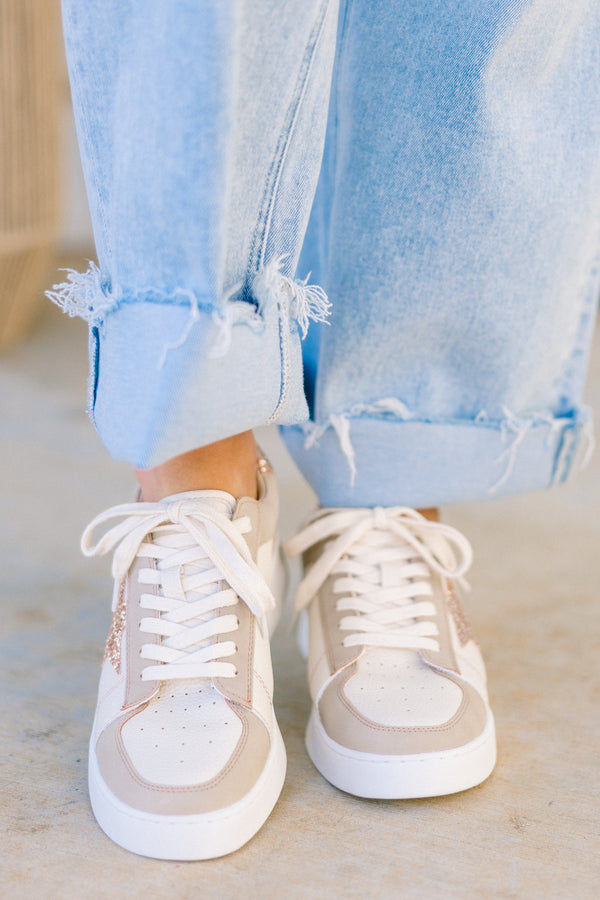 Chic Soul plus size clothing, white and tan sneakers with gold star
