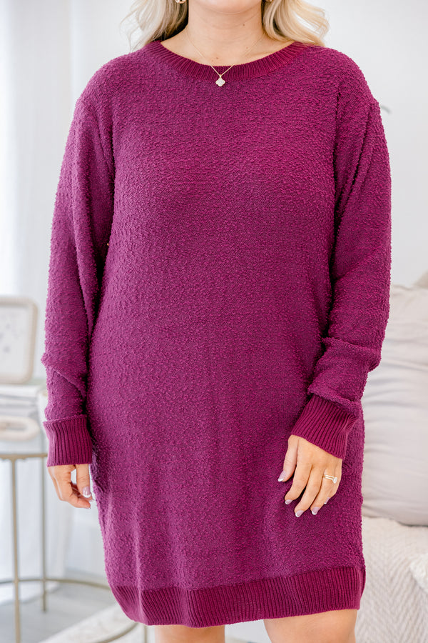 Chic Soul plus size clothing, magenta purple long sleeve short sweater dress
