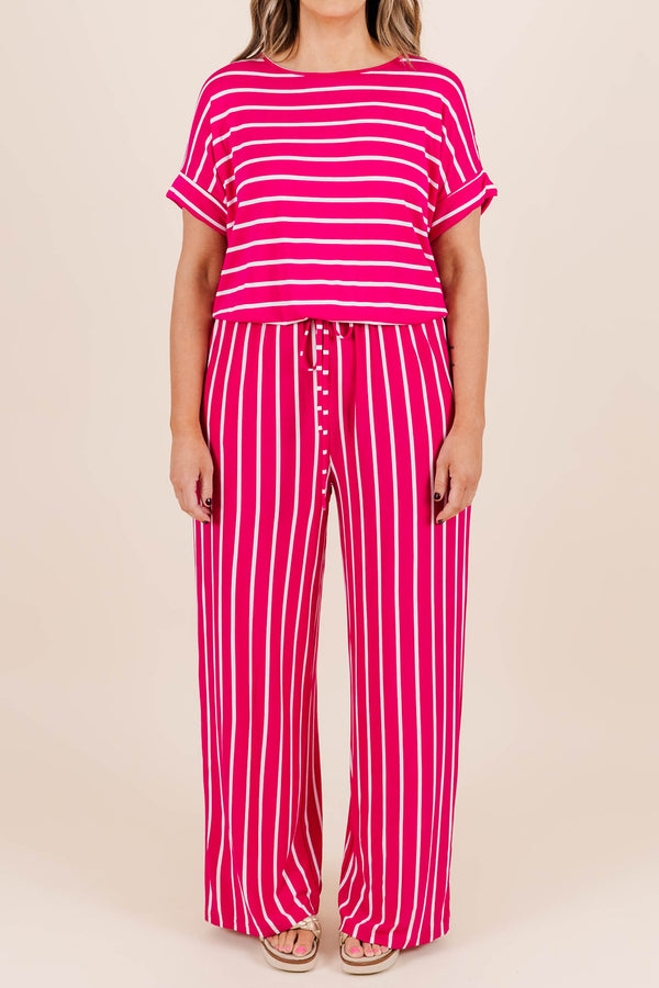 Chic Soul plus size clothing, wine-ivory striped jumpsuit with tie at waist and short sleeves
