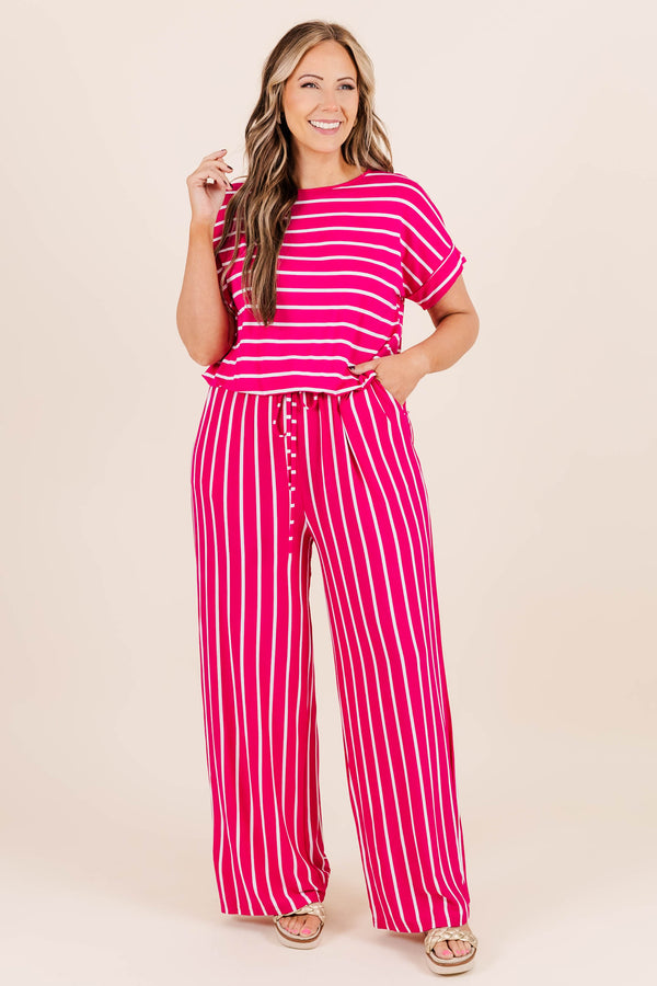 Chic Soul plus size clothing, wine-ivory striped jumpsuit with tie at waist and short sleeves