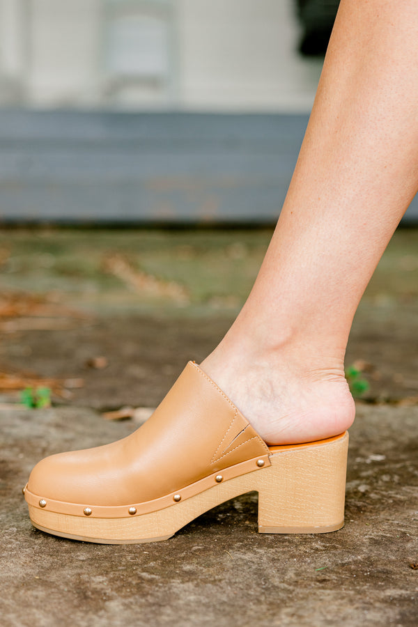 Chic Soul plus size clothing, tan closed toe clogs with stud accents