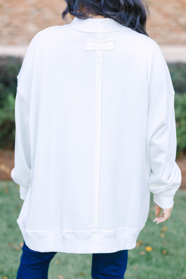 Plus Size ivory mock neck pullover sweatshirt with a vintage-style turkey graphic and long sleeves.