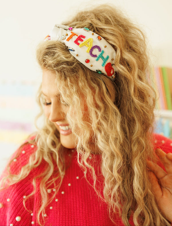 Chic Soul plus size clothing, white headband with beaded 