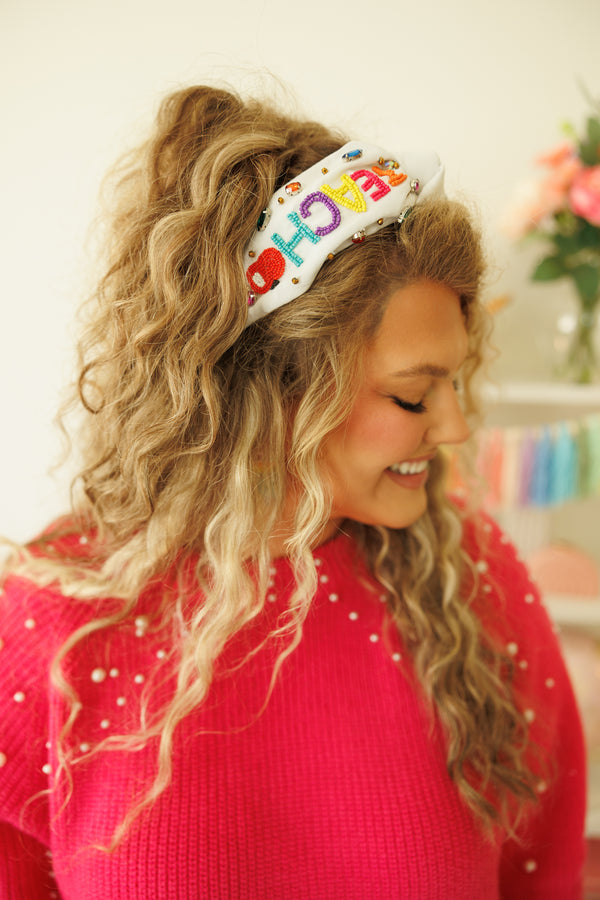 Chic Soul plus size clothing, white headband with beaded 