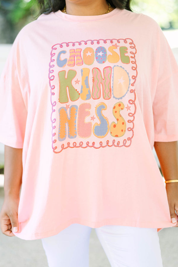 Plus Size dark pink oversized boyfriend tee with a colorful Choose Kindness graphic and crew neck.