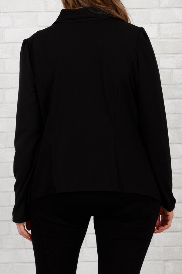 Chic Soul plus size clothing, black colored shorter length blazer simple business professional style blazer jacket top not heavy material