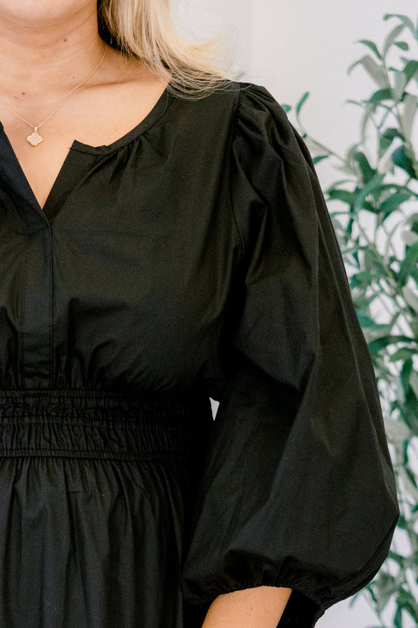 Chic Soul plus size clothing, black maxi dress with long sleeves and tiered skirt