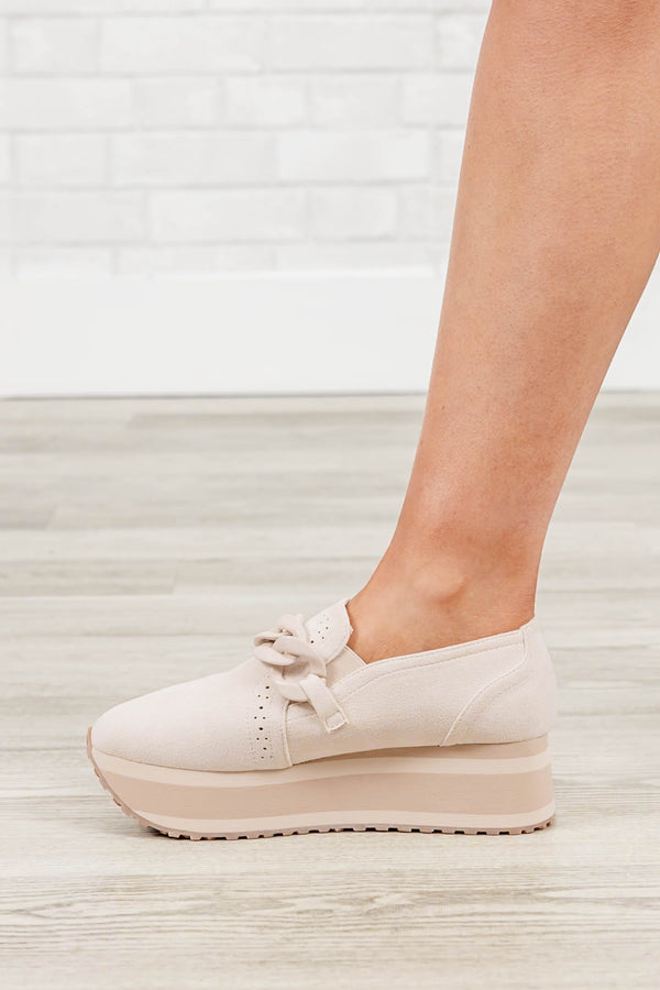 Chic Soul Plus size clothing, ivory slip-on sneakers with platform soul and chain detail