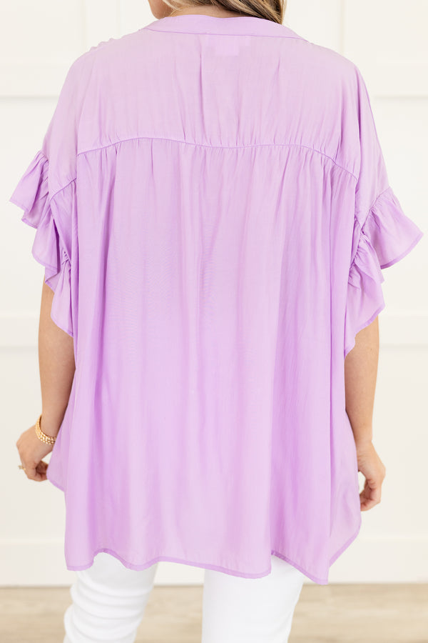 Chic Soul plus size clothing, lilac flutter short sleeve button down top