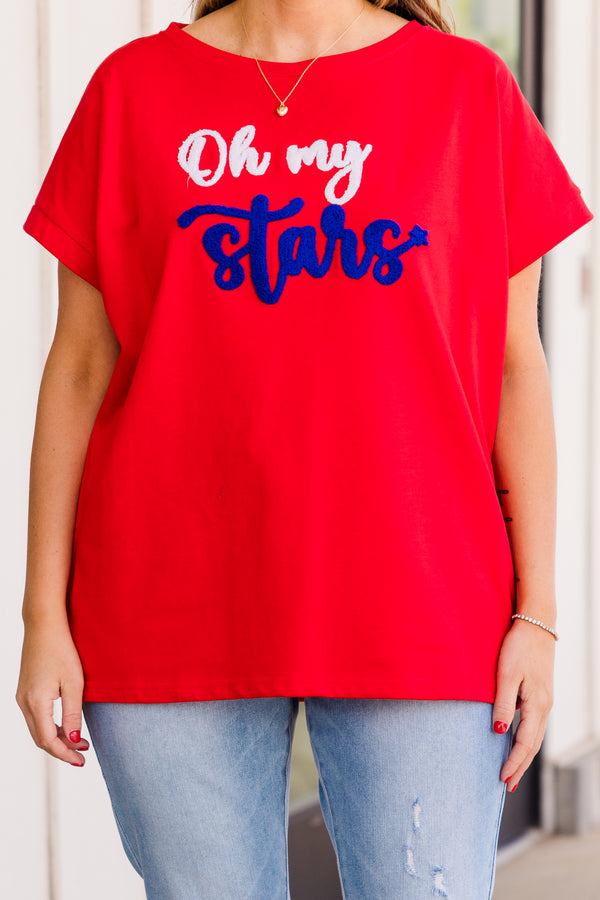 Chic Soul plus size clothing, short sleeve red top with graphic saying 