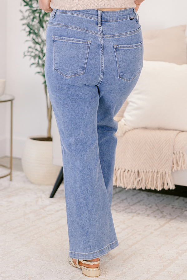 Chic Soul plus size clothing, medium wash straight leg blue jeans
