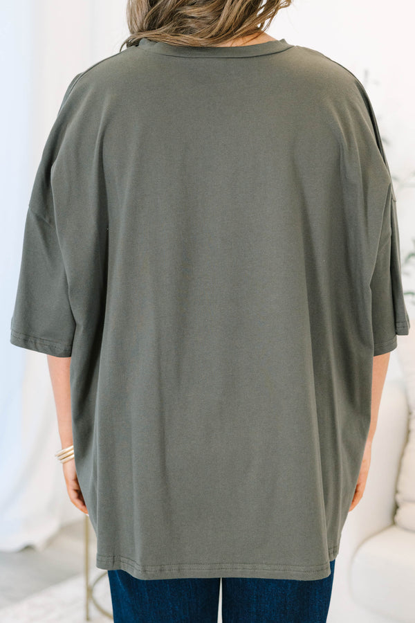 Plus Size smoke gray boyfriend tee with white hand-drawn pumpkin graphics and a crew neckline.