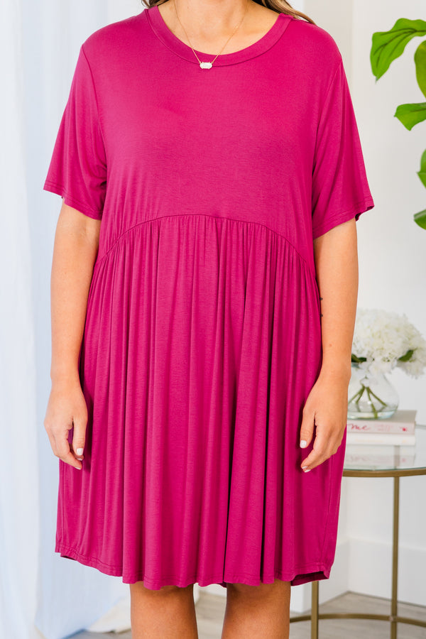 Chic Soul plus size clothing, berry babydoll dress with short sleeves