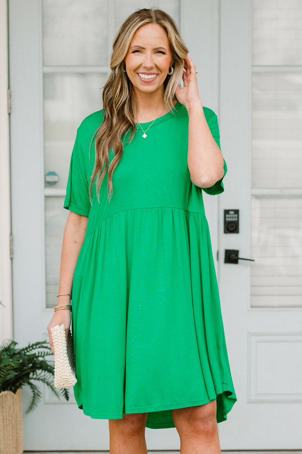dress, emerald, babydoll dress, flowy, comfy, short sleeve