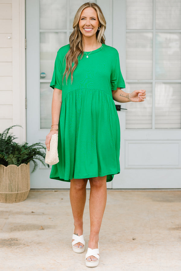 dress, emerald, babydoll dress, flowy, comfy, short sleeve