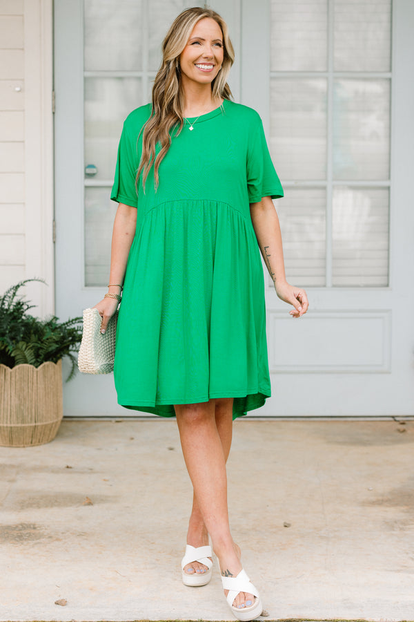 dress, emerald, babydoll dress, flowy, comfy, short sleeve