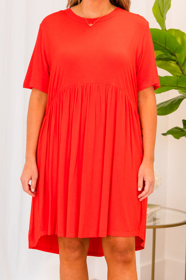 Chic Soul plus size clothing, short sleeve red baby doll dress with high scoop-neckline