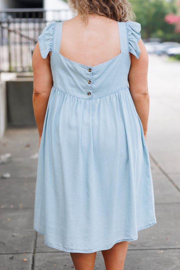 Chic Soul plus size clothing, blue babydoll flowy dress with flutter sleeves