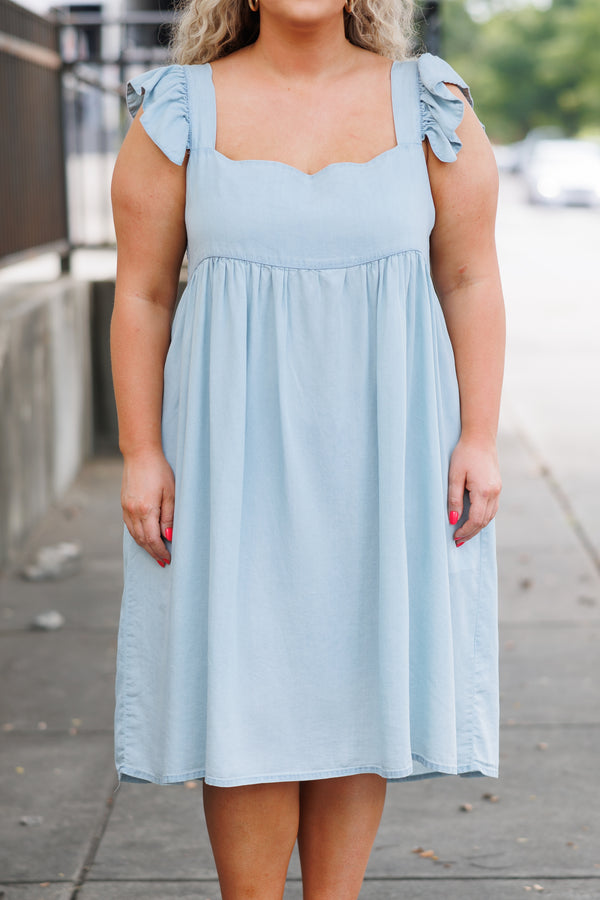 Chic Soul plus size clothing, blue babydoll flowy dress with flutter sleeves