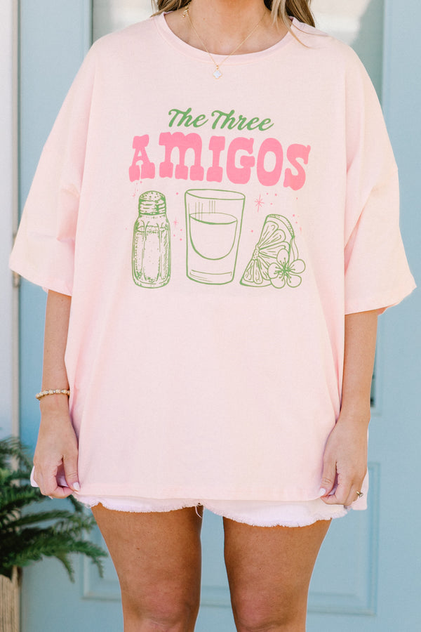 Chic Soul plus size clothing, cream pink short sleeve round neckline boyfriend tee with 