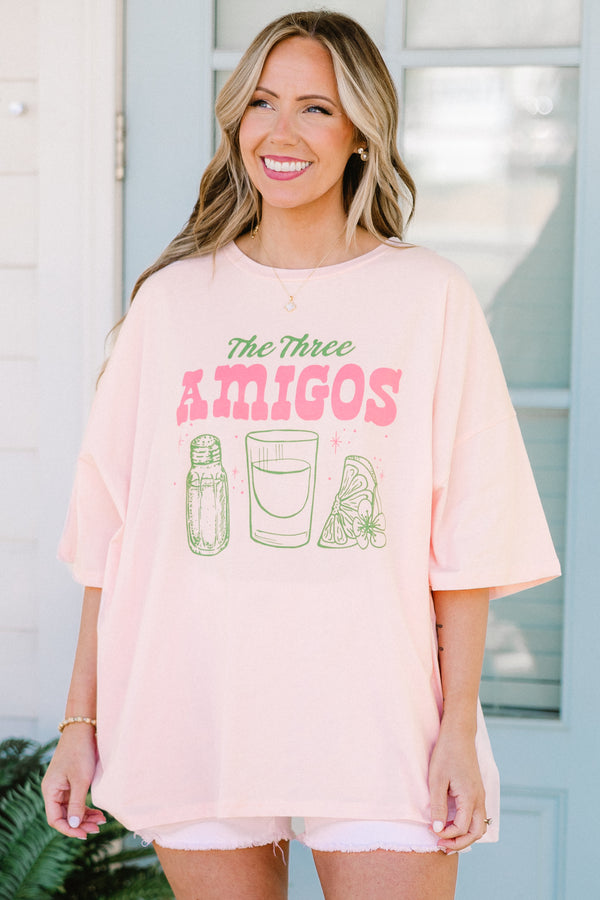 Chic Soul plus size clothing, cream pink short sleeve round neckline boyfriend tee with 