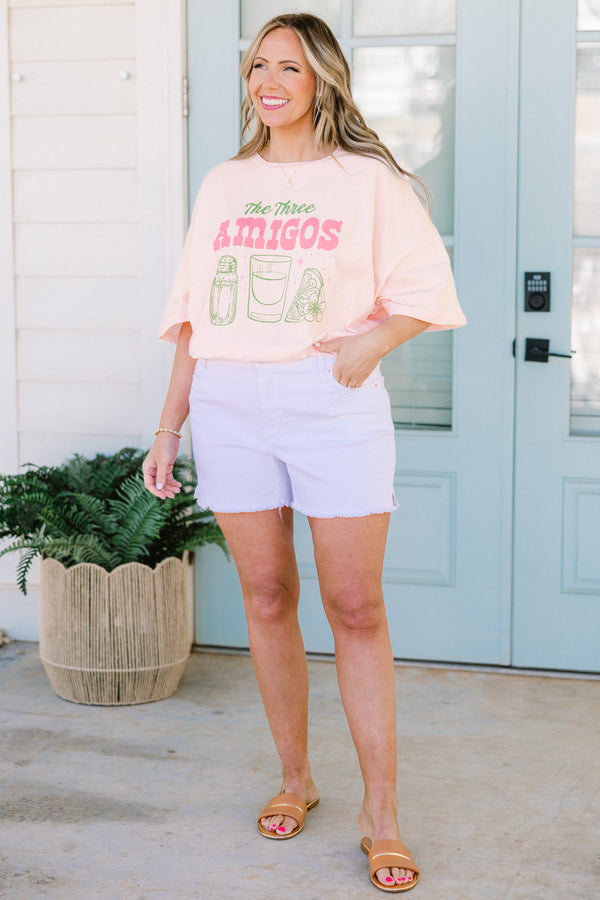 Chic Soul plus size clothing, cream pink short sleeve round neckline boyfriend tee with 