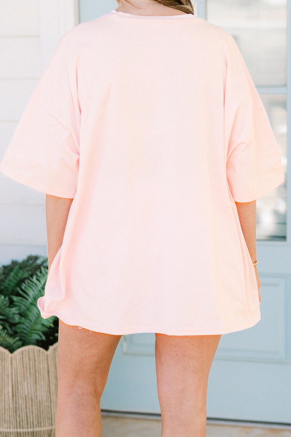 Chic Soul plus size clothing, cream pink short sleeve round neckline boyfriend tee with 