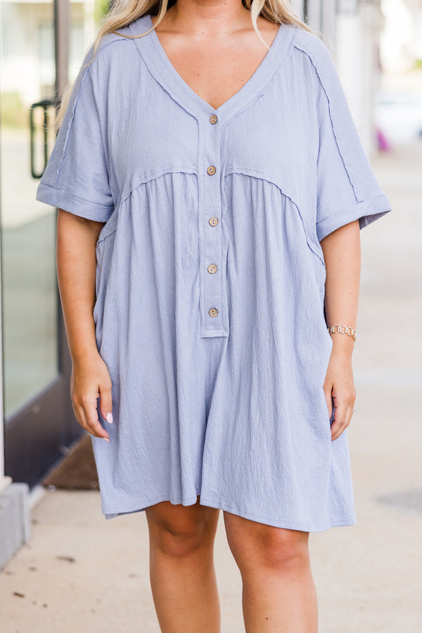 Chic Soul plus size clothing, short-sleeve dusty blue romper with  v-neckline and light brown button detailing with distressed stitching and side-pockets 