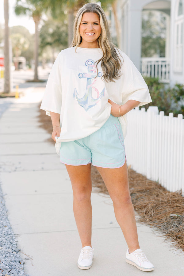 Chic Soul plus size clothing, aqua blue athletic shorts with pink piping and built in shorts