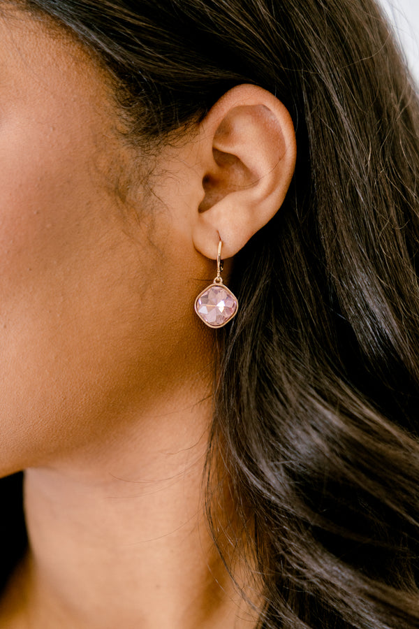 Chic Soul plus size clothing, pink gemstone drop down earrings
