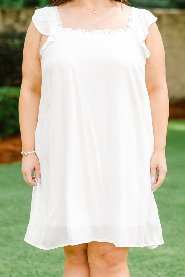 Chic Soul plus size clothing, ivory white flutter spaghetti strap dress