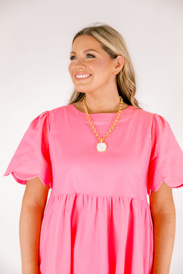 Chic Soul plus size clothing, white circle pendant attached to a gold link necklace and a pair of small gold studs that come with it 
