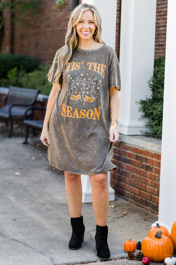Tis' The Season T-Shirt Dress, Charcoal