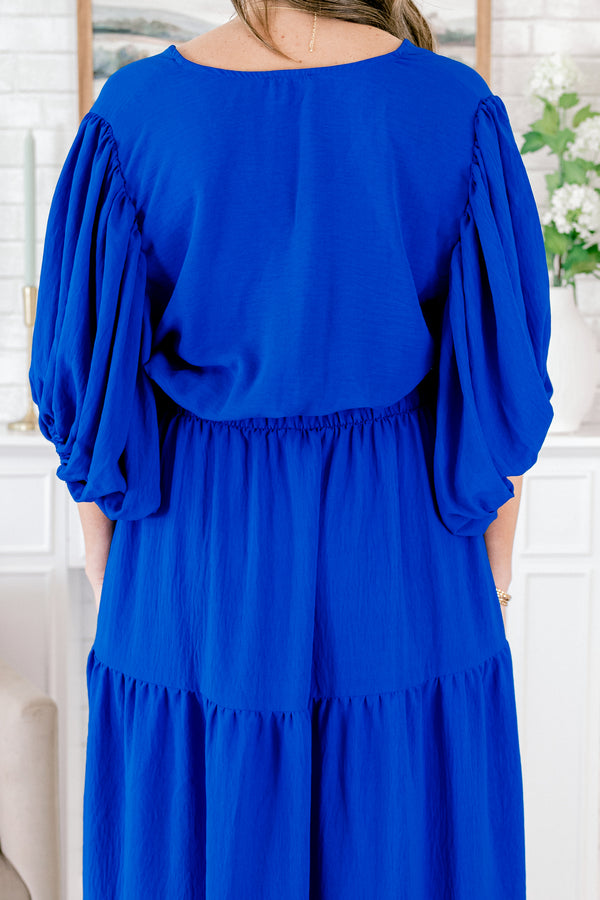 Chic Soul plus size clothing, quarter sleeve cropped royal blue top with small v-neckline and puffed sleeves
