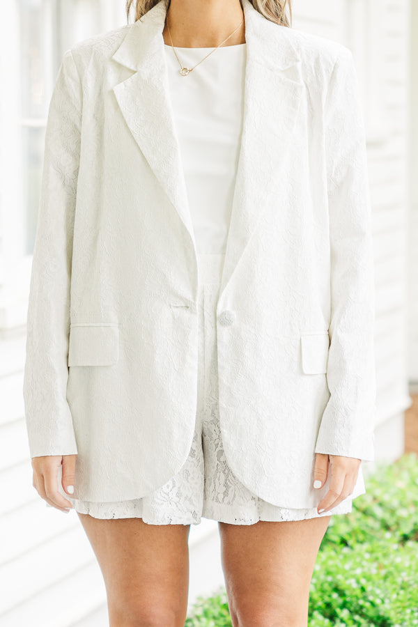 Chic Soul plus size clothing, off-white blazer with pocket detailing