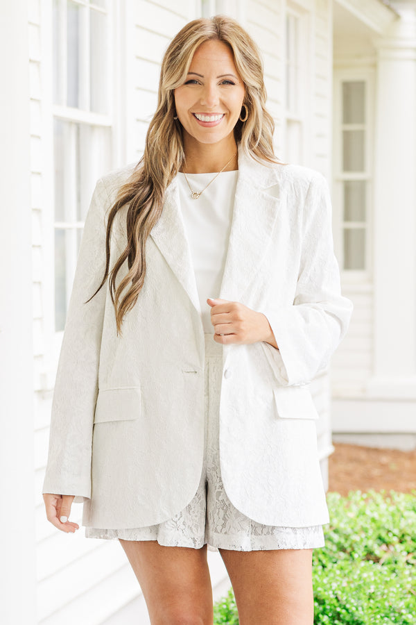 Chic Soul plus size clothing, off-white blazer with pocket detailing